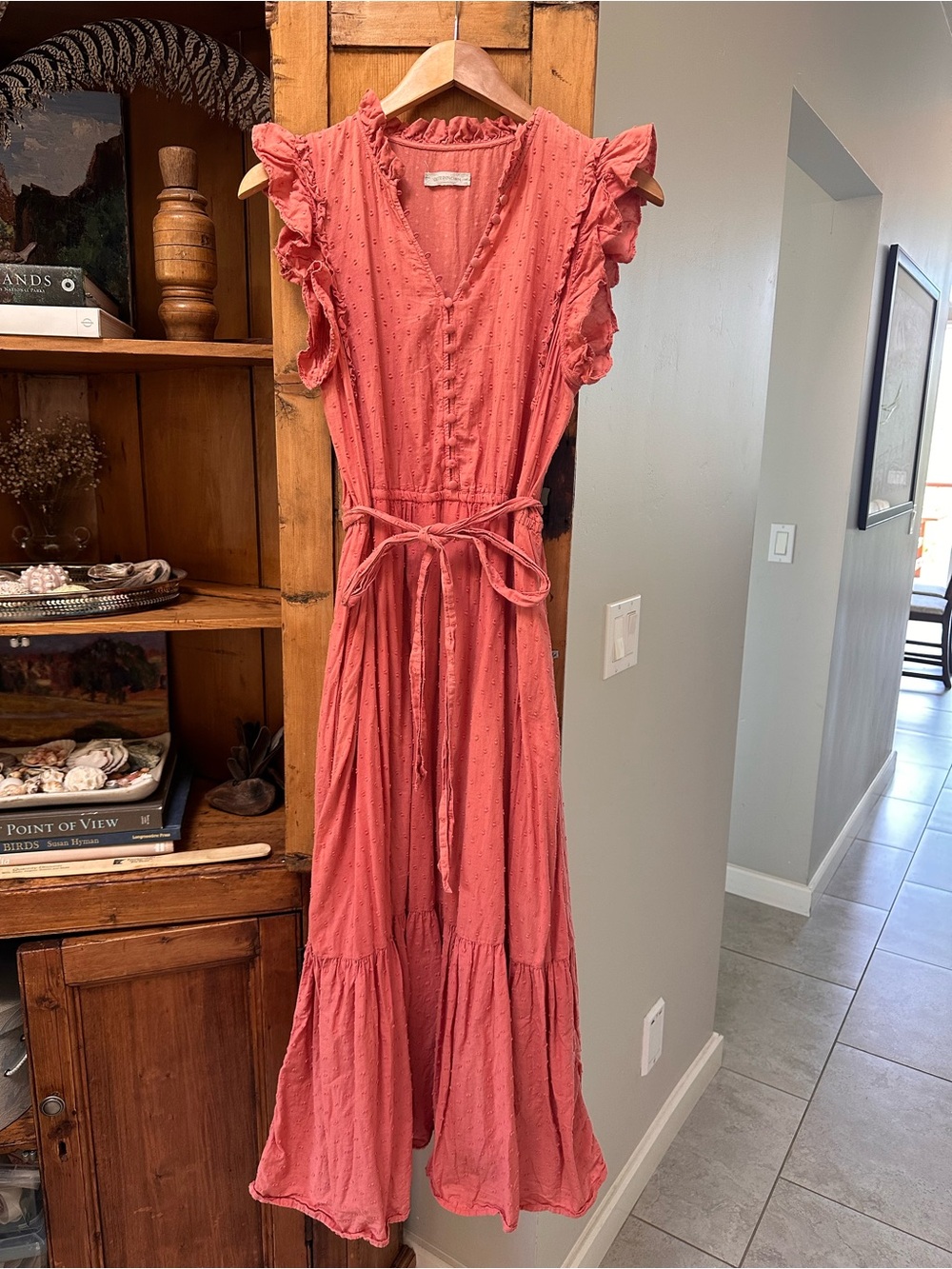 Outerknown Canyon Dress Small Mineral Red 100% Organic Cotton Maxi Coastal
